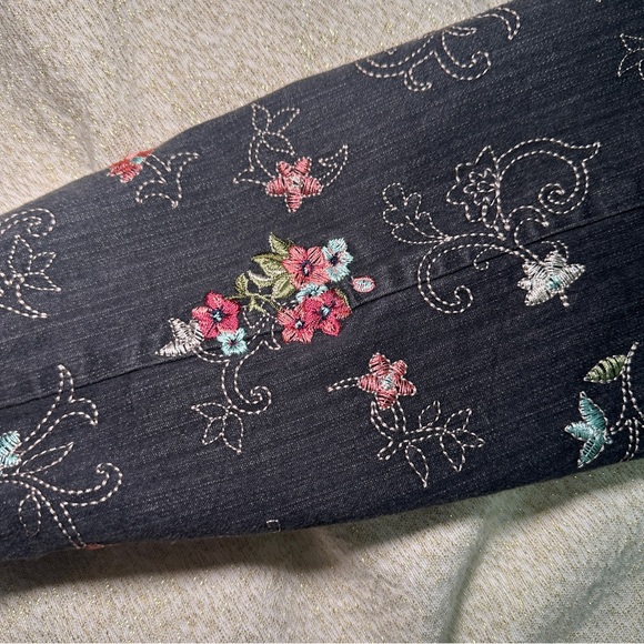 Denim&Co Dark Jean Jacket with Colorful Embroidery - Picture 10 of 12